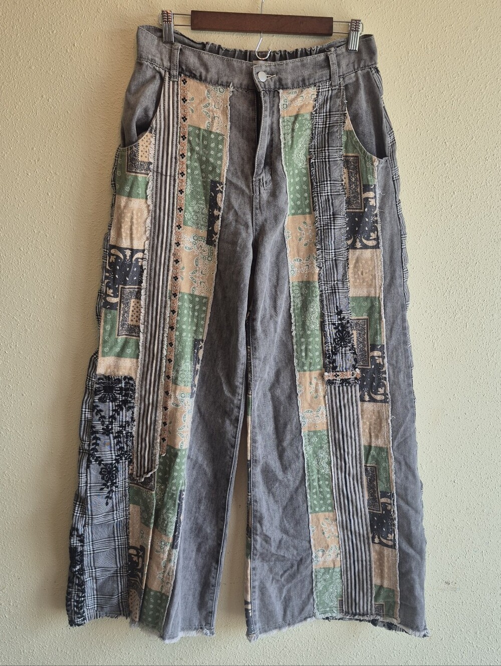 Pol Wide Leg Patchwork Jeans High Rise Size Medium